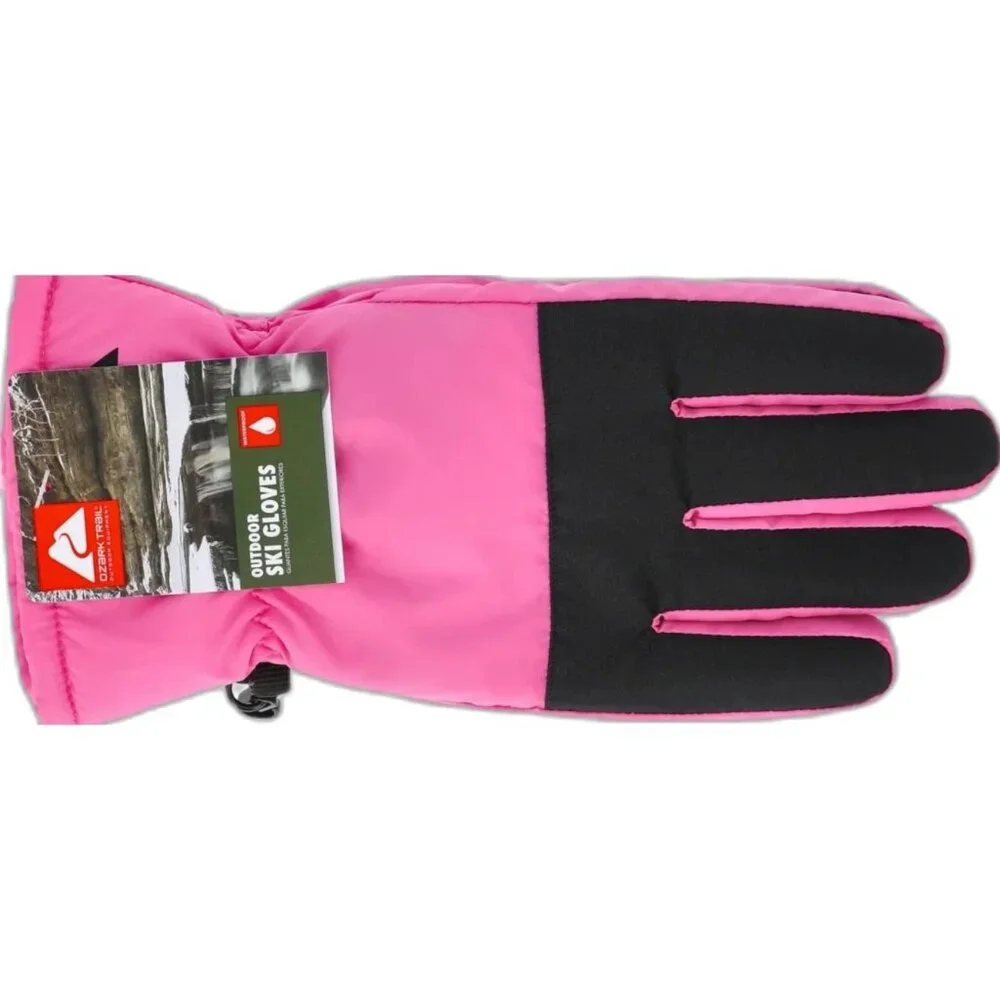 Ozark Trail Girls Gloves Water Resistant SIZE S-M Pink Black Ski NEW